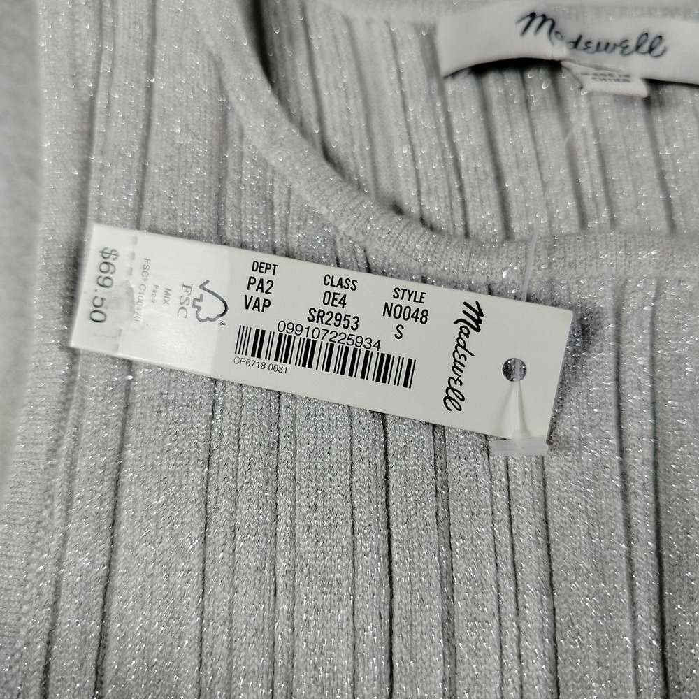 Madewell Tank Silver‎ Womans Small Signature Shimmer Knit Cutaway Sweater Ribbed - Picture 8 of 13